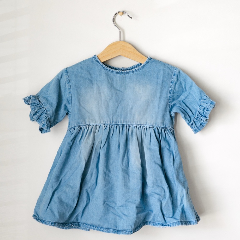 ZARA Baby Girl Chambray Denim Dress | 12–18 Months